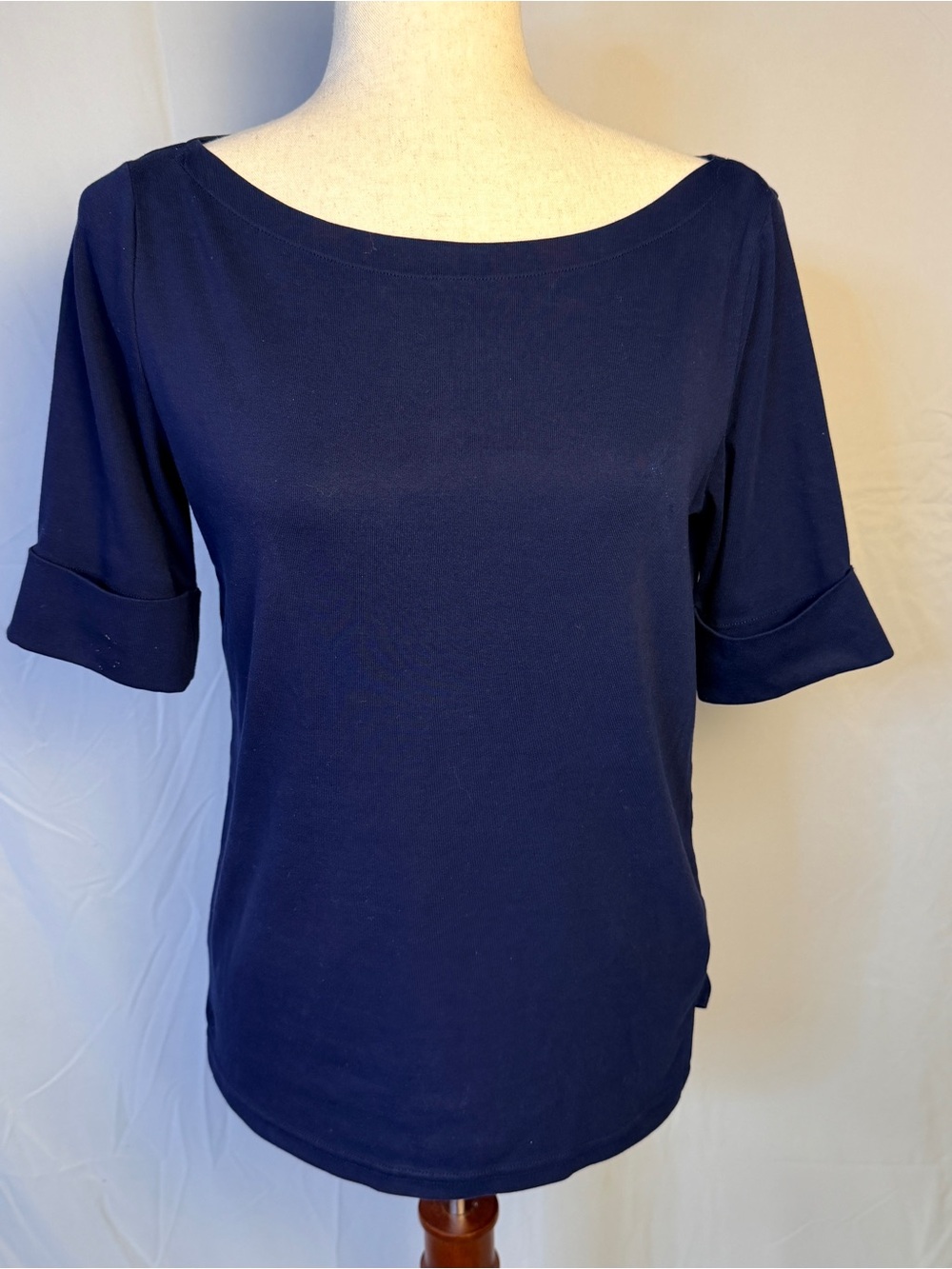 Lauren Ralph Lauren Navy Scoop Neck Short Sleeve‎ Top,preppy, old money, classic